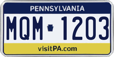 PA license plate MQM1203