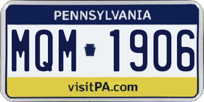 PA license plate MQM1906