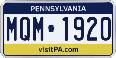 PA license plate MQM1920