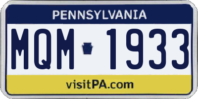 PA license plate MQM1933