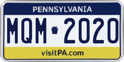 PA license plate MQM2020