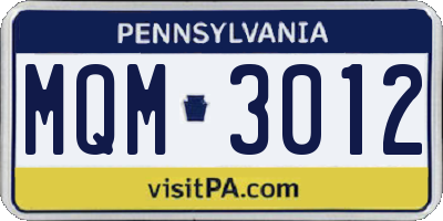 PA license plate MQM3012