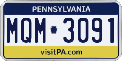 PA license plate MQM3091