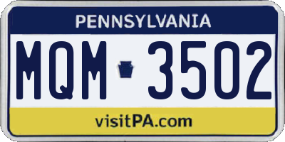 PA license plate MQM3502
