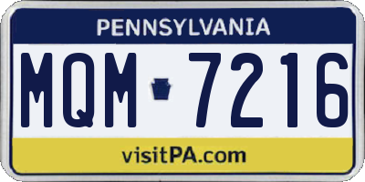 PA license plate MQM7216