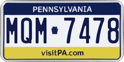 PA license plate MQM7478