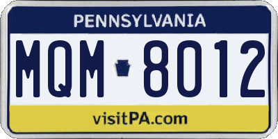 PA license plate MQM8012