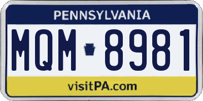 PA license plate MQM8981
