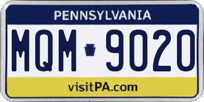 PA license plate MQM9020