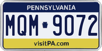PA license plate MQM9072