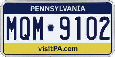 PA license plate MQM9102