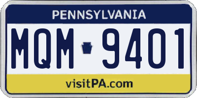 PA license plate MQM9401