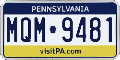 PA license plate MQM9481