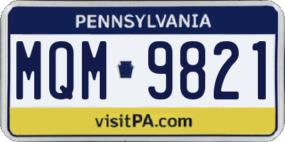PA license plate MQM9821