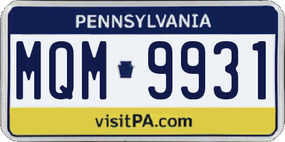 PA license plate MQM9931