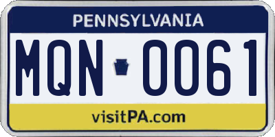 PA license plate MQN0061