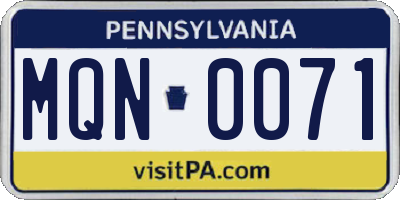 PA license plate MQN0071