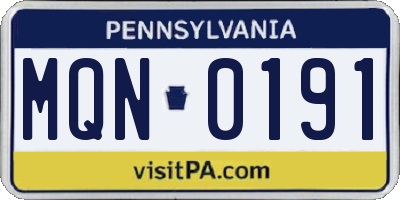 PA license plate MQN0191