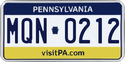 PA license plate MQN0212