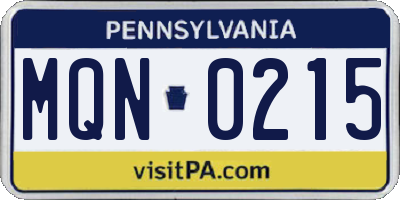 PA license plate MQN0215
