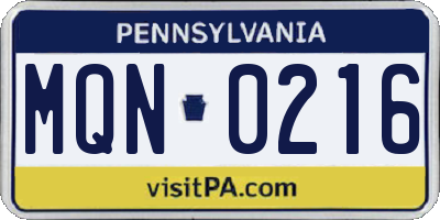 PA license plate MQN0216