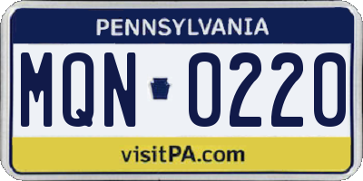 PA license plate MQN0220