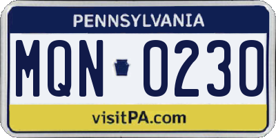 PA license plate MQN0230