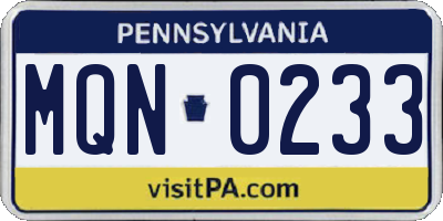 PA license plate MQN0233
