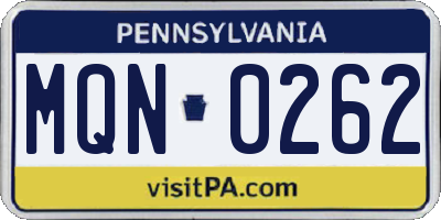 PA license plate MQN0262