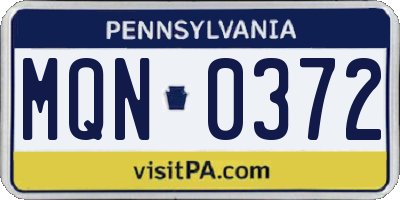 PA license plate MQN0372