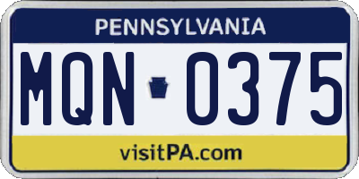 PA license plate MQN0375