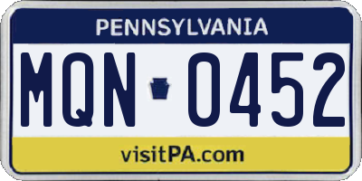 PA license plate MQN0452