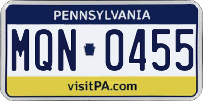 PA license plate MQN0455
