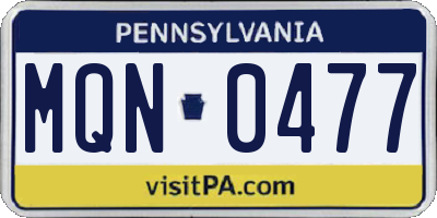 PA license plate MQN0477
