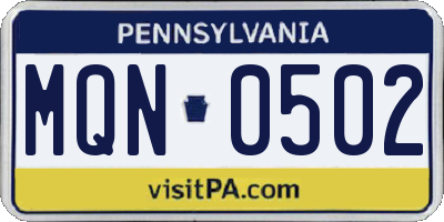 PA license plate MQN0502