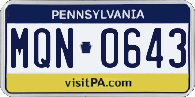 PA license plate MQN0643