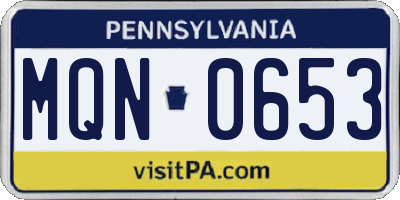 PA license plate MQN0653