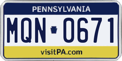 PA license plate MQN0671