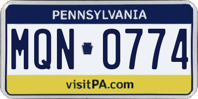 PA license plate MQN0774