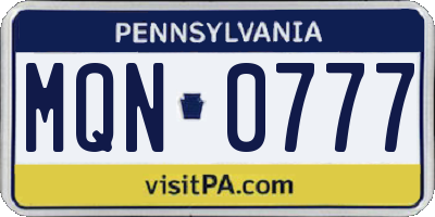 PA license plate MQN0777