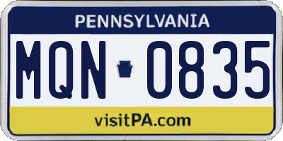 PA license plate MQN0835