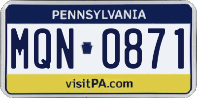 PA license plate MQN0871