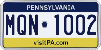 PA license plate MQN1002