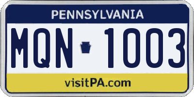 PA license plate MQN1003