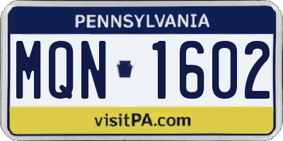 PA license plate MQN1602