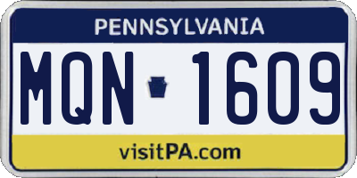 PA license plate MQN1609