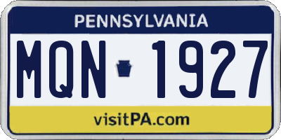 PA license plate MQN1927