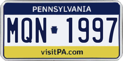 PA license plate MQN1997