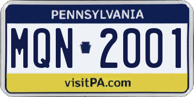 PA license plate MQN2001