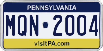 PA license plate MQN2004